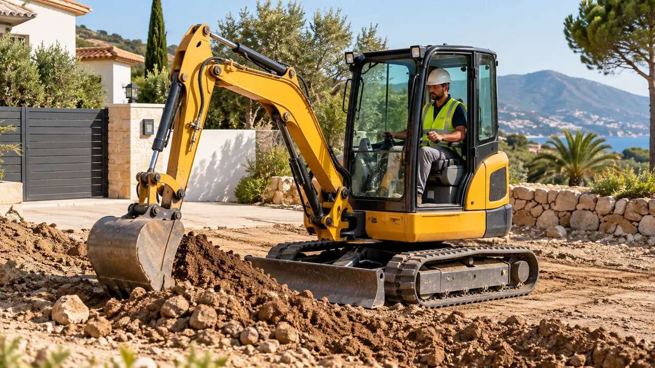 Operador en una miniexcavadora