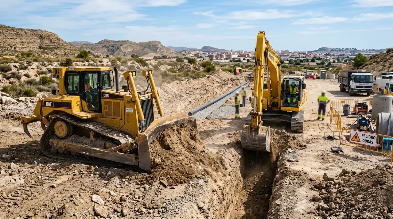 Maquinaria acondicionando y perfilando un terreno
