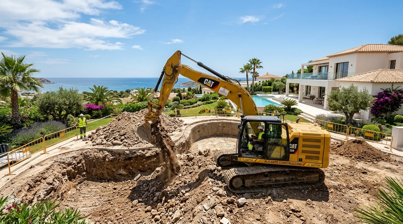 Excavadora preparando un hueco para piscina